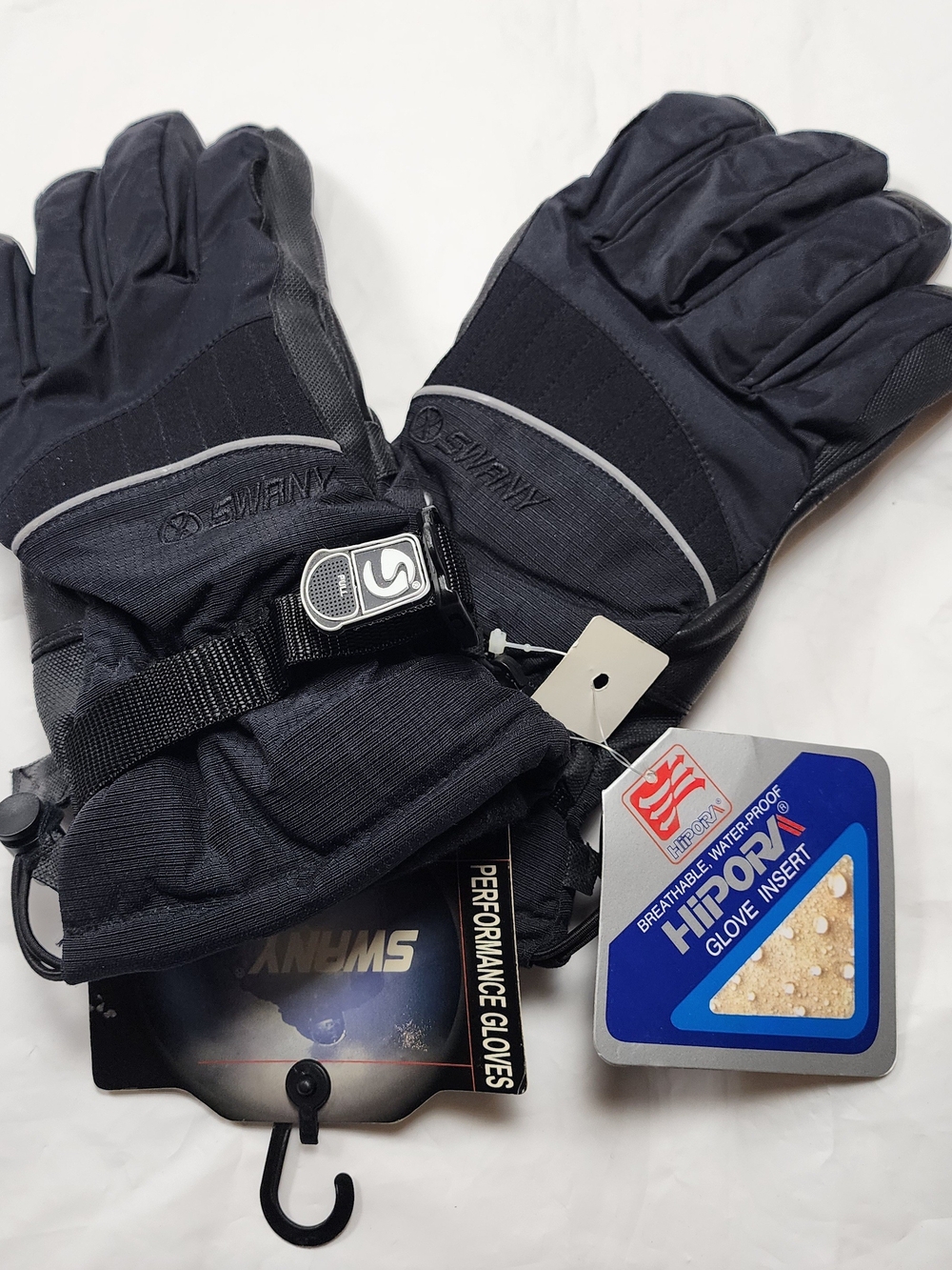 SWANY MEN'S BLACK WINTER SKI FLEECE GLOVES HIPORA BREATHABLE, WATERPROOF SIZE MD